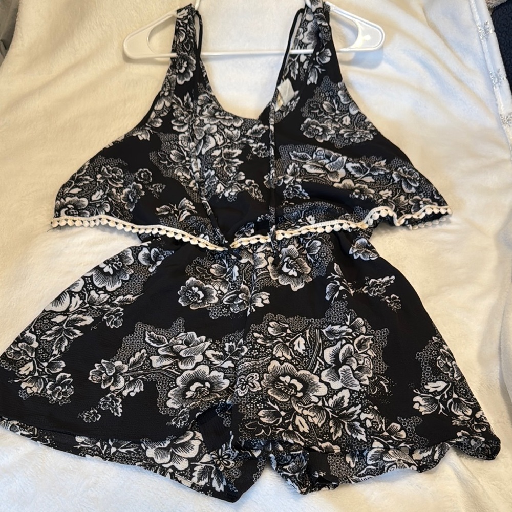 Floral Black and White Romper
